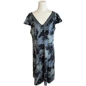 MONSOON Blue Floral Midi Silk Dress size 10 12 Y2K Vintage 90’s Work‎ Vacation